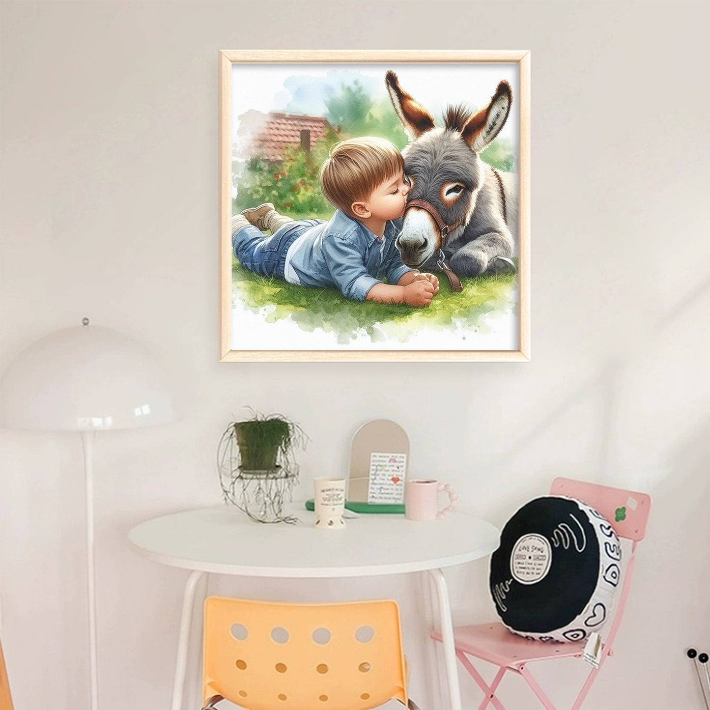Boy And Donkey - Full 11CT Stamped Cross Stitch 40x40CM - Huacan
