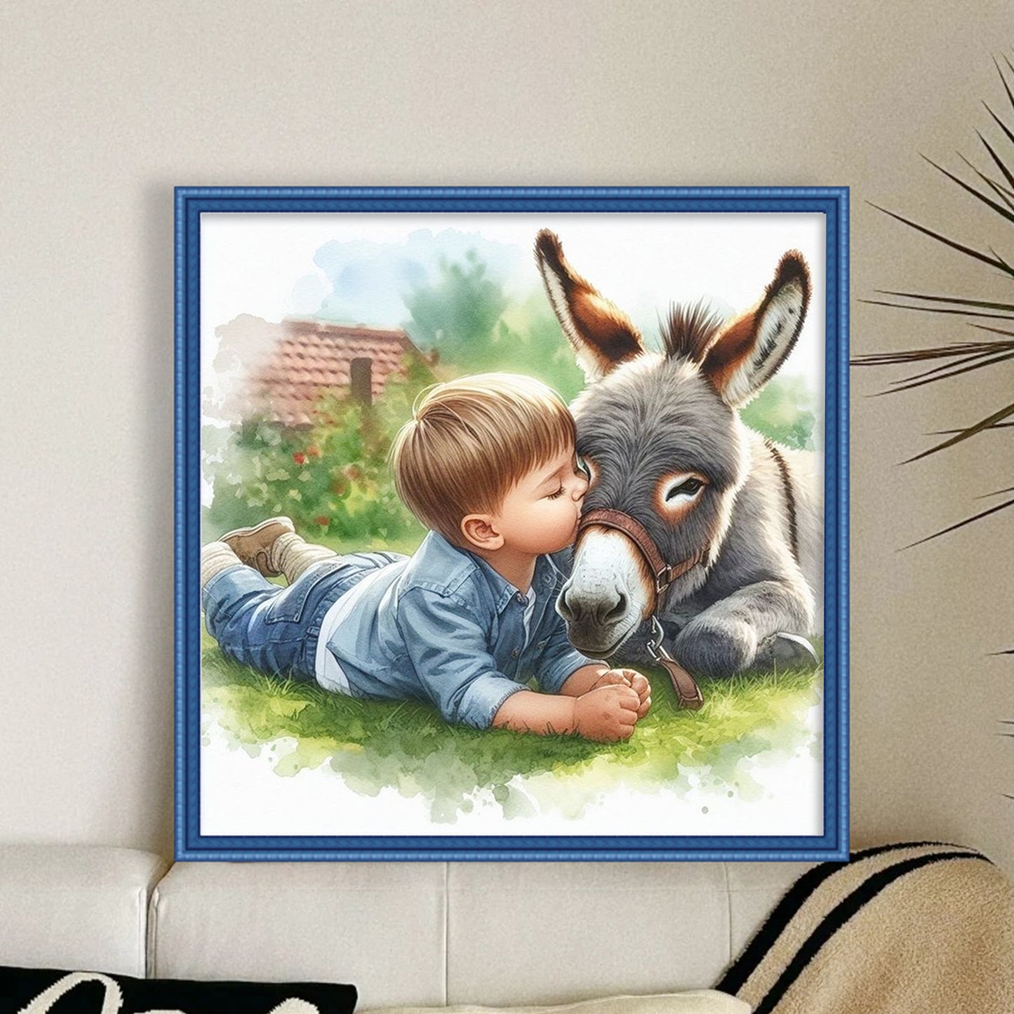 Boy And Donkey - Full 11CT Stamped Cross Stitch 40x40CM - Huacan