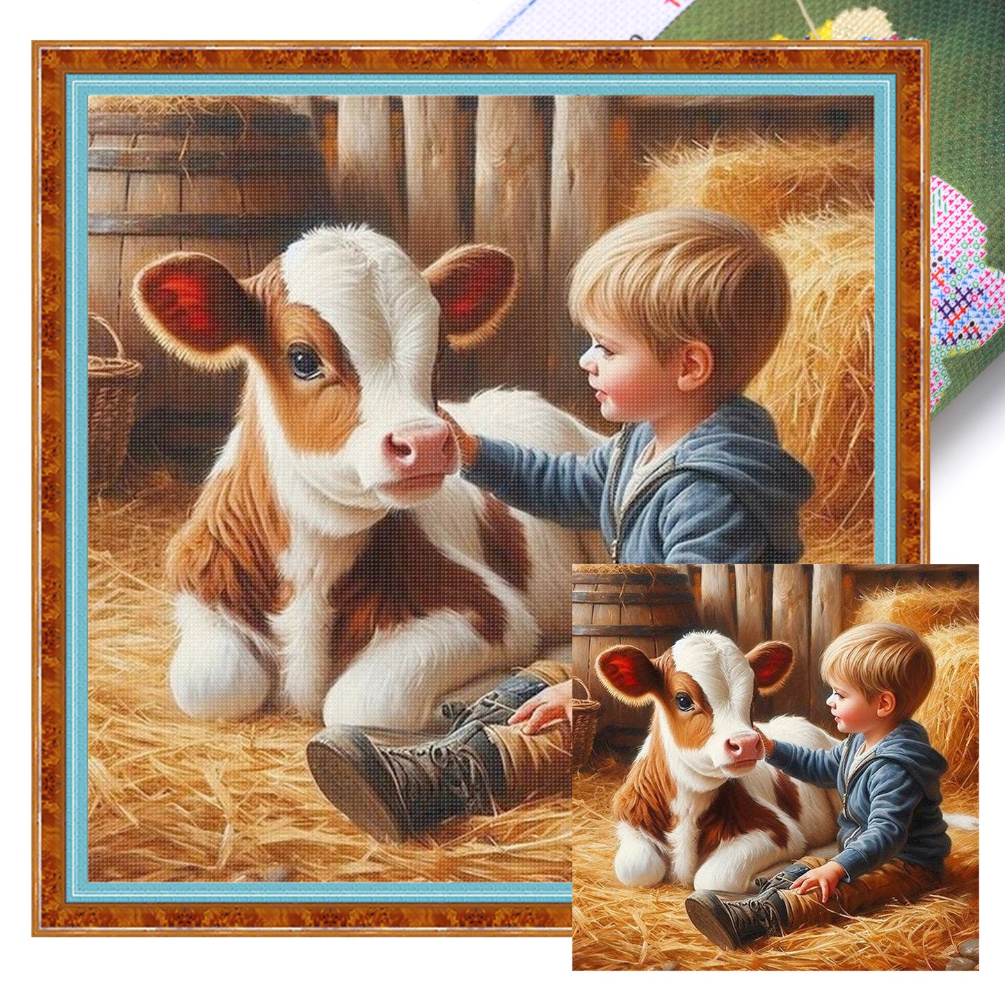 Boy And Ox - Full 11CT Stamped Cross Stitch 40x40CM - Huacan
