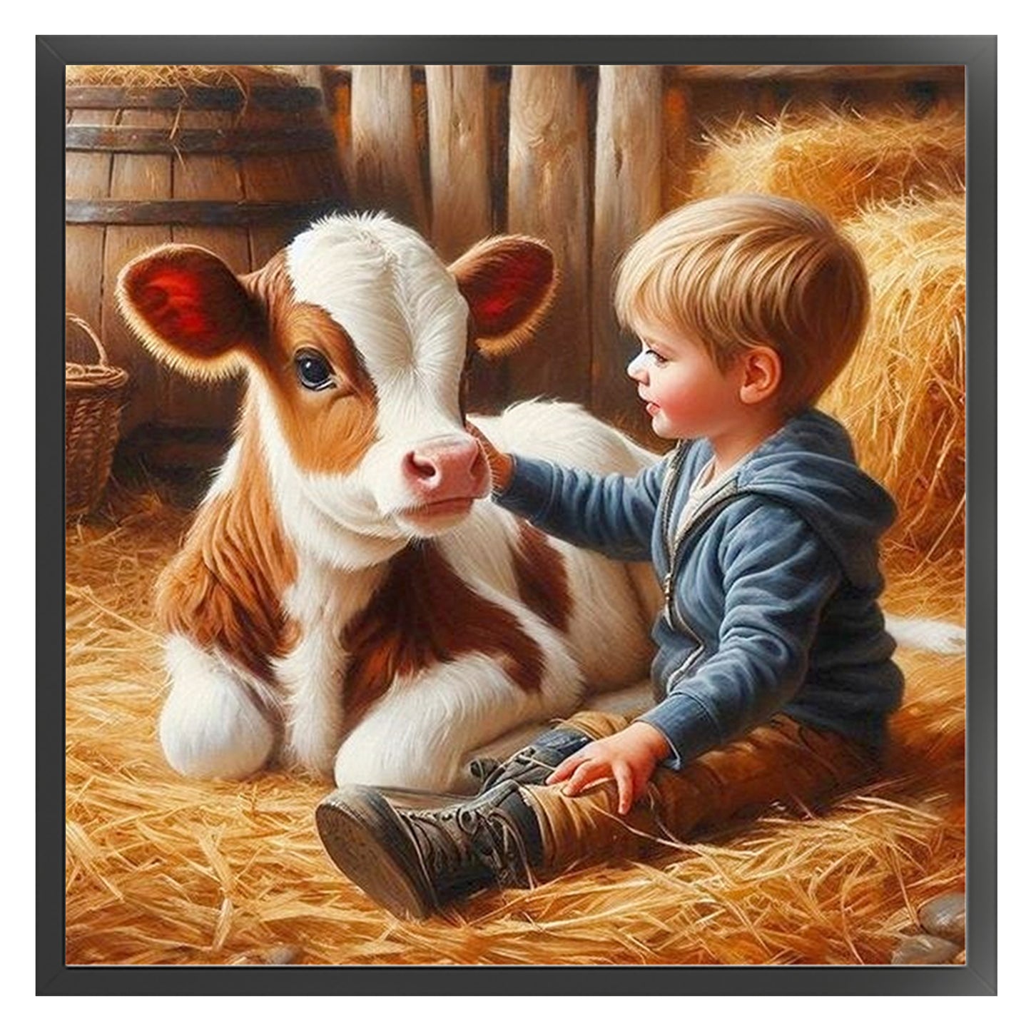 Boy And Ox - Full 11CT Stamped Cross Stitch 40x40CM - Huacan