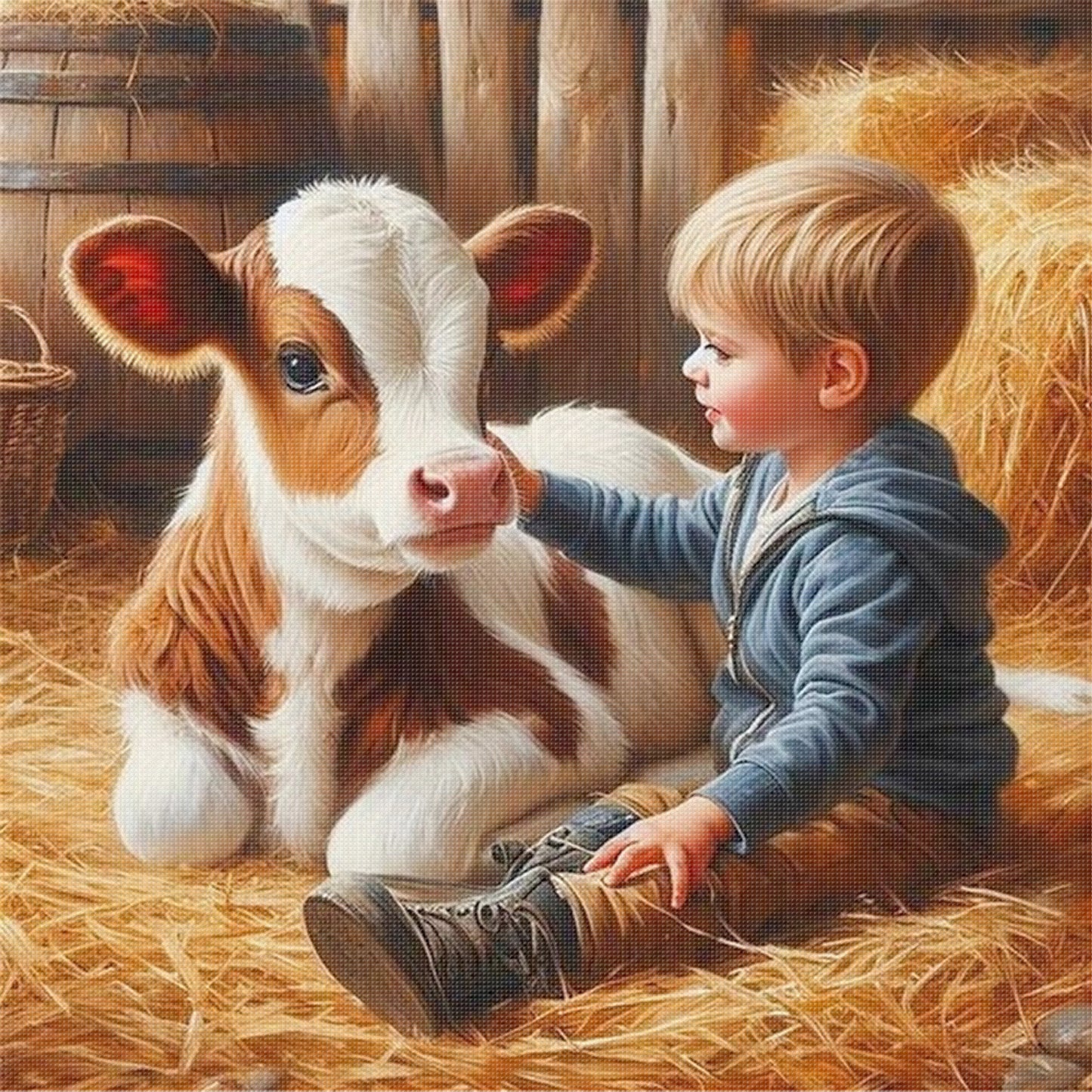 Boy And Ox - Full 11CT Stamped Cross Stitch 40x40CM - Huacan