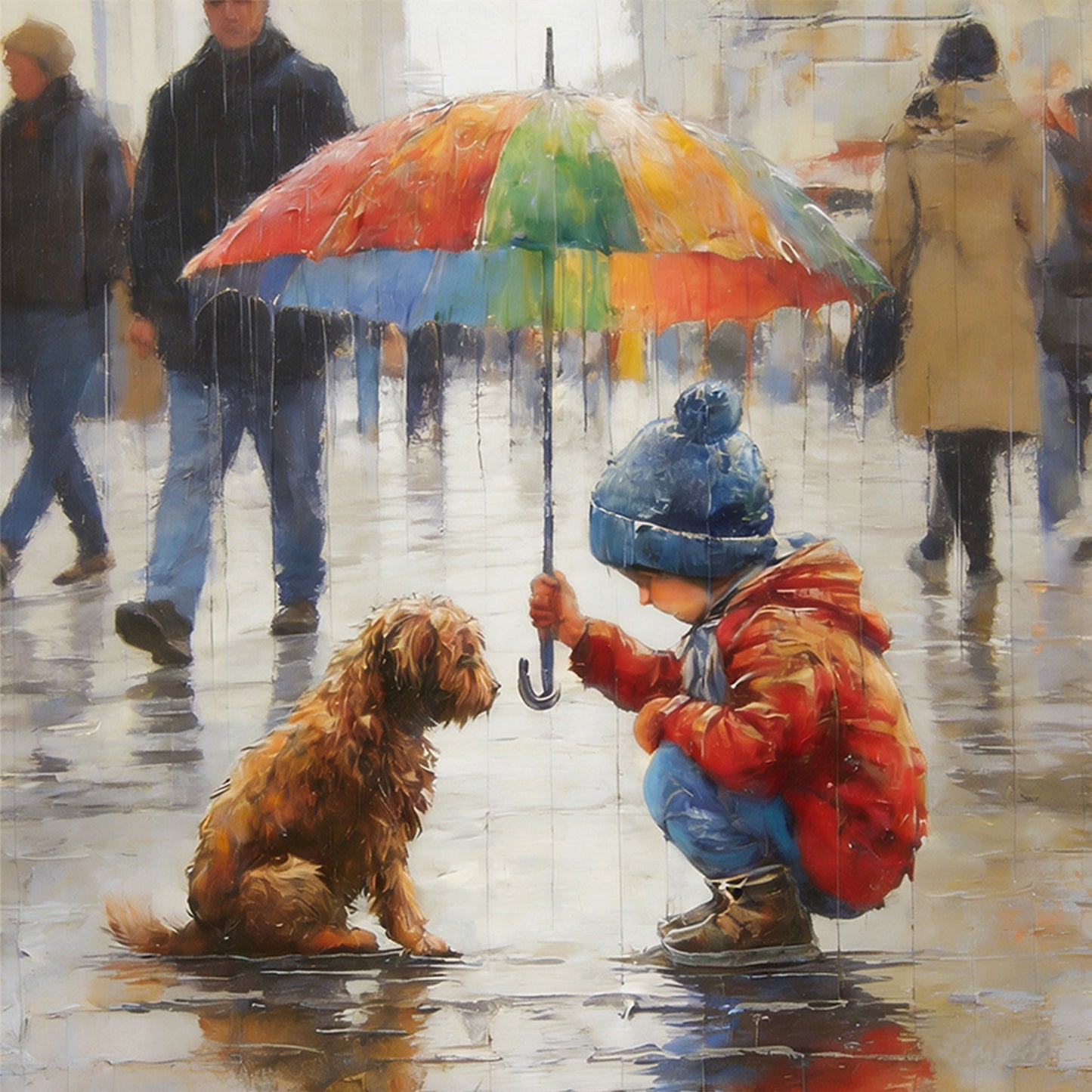 Boy And Dog - Full 11CT Stamped Cross Stitch 40x40CM - Huacan