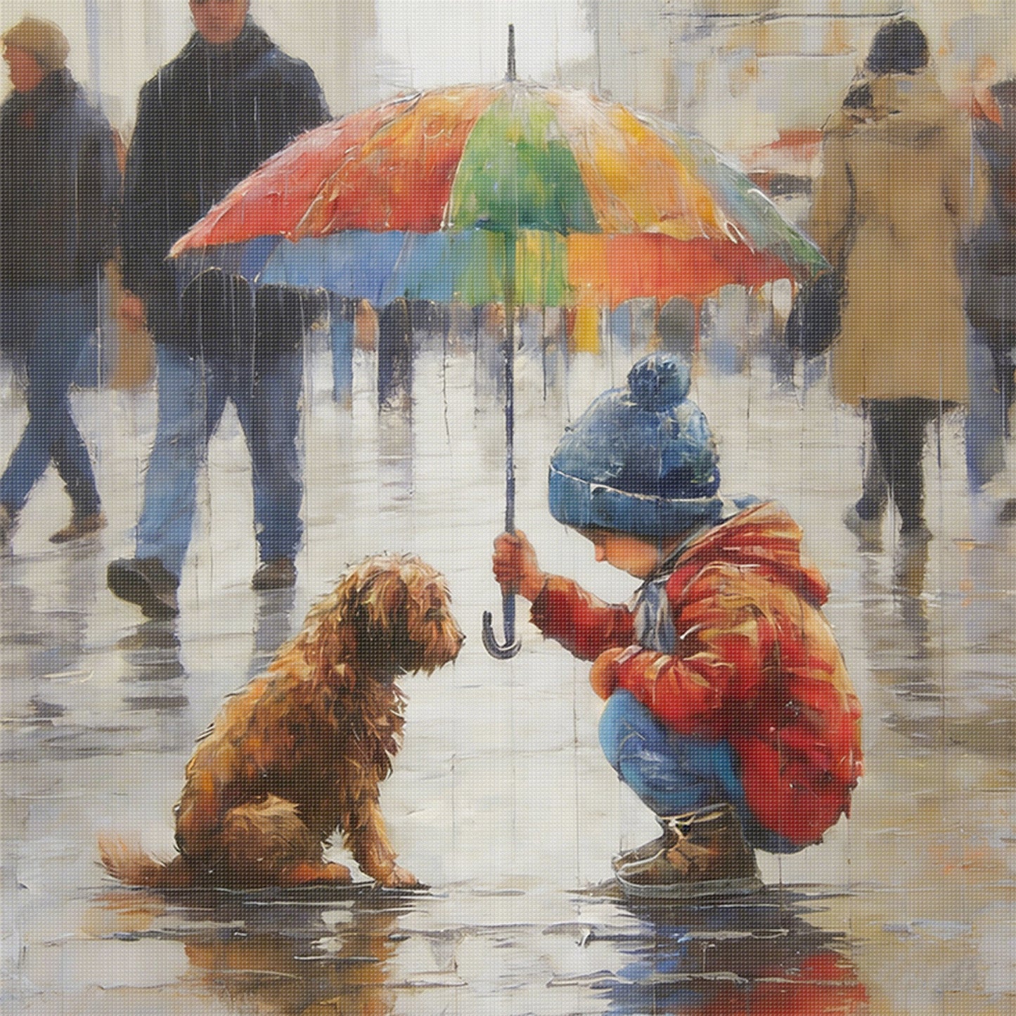 Boy And Dog - Full 11CT Stamped Cross Stitch 40x40CM - Huacan