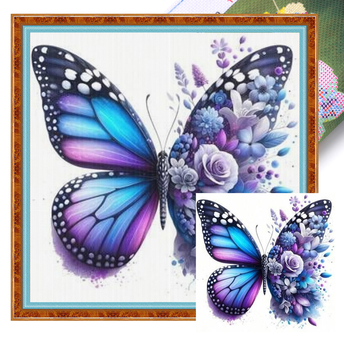 Lila Blume & Schmetterling - Vollständiges 11CT Stempel-Kreuzstichset 45x45CM - Huacan