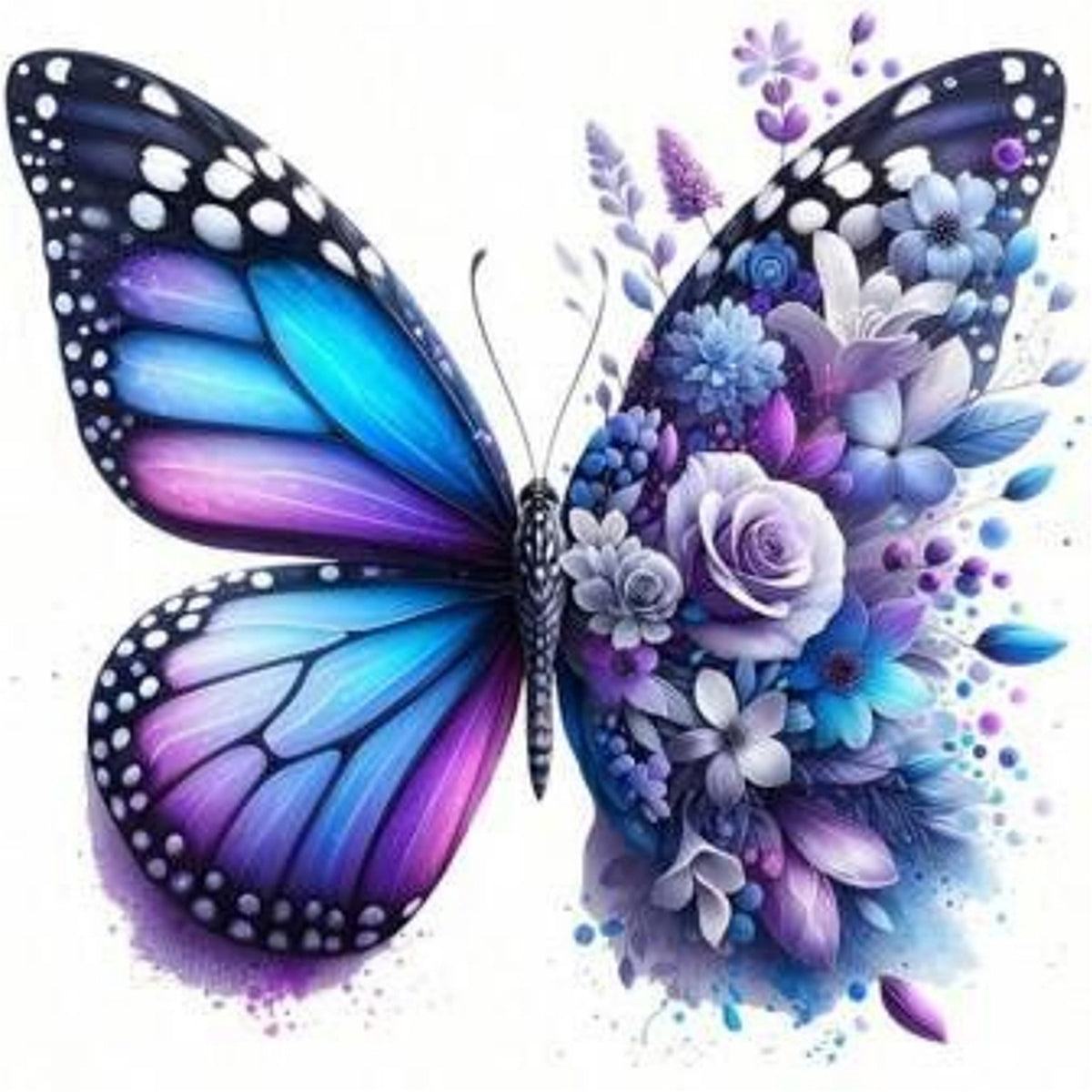 Lila Blume & Schmetterling - Vollständiges 11CT Stempel-Kreuzstichset 45x45CM - Huacan