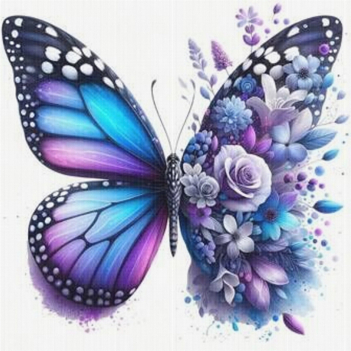 Lila Blume & Schmetterling - Vollständiges 11CT Stempel-Kreuzstichset 45x45CM - Huacan
