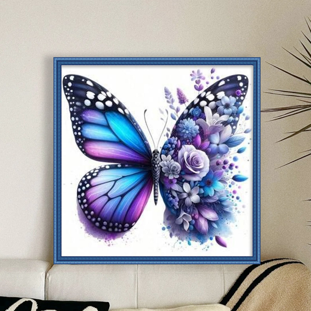 Lila Blume & Schmetterling - Vollständiges 11CT Stempel-Kreuzstichset 45x45CM - Huacan