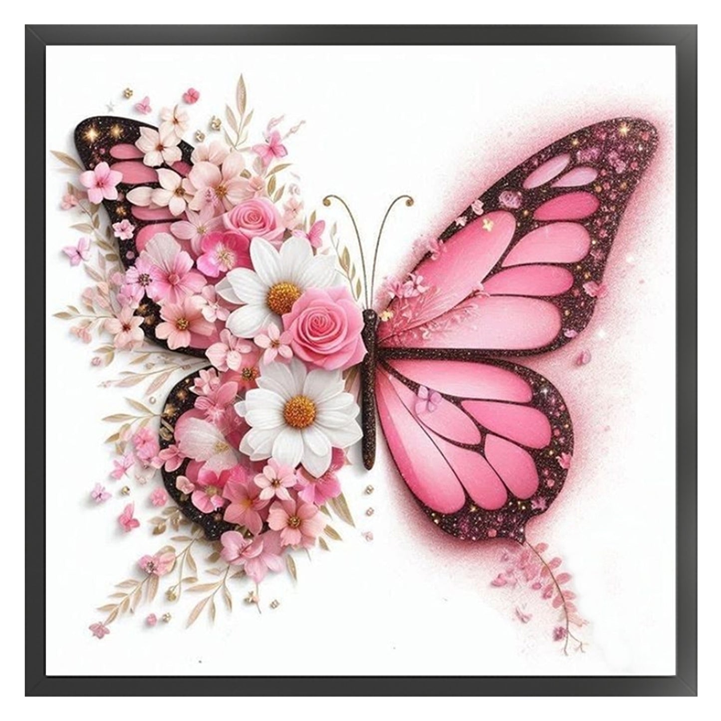 Pink Flower & Butterfly - Full 11CT Stamped Cross Stitch 45x45CM - Huacan