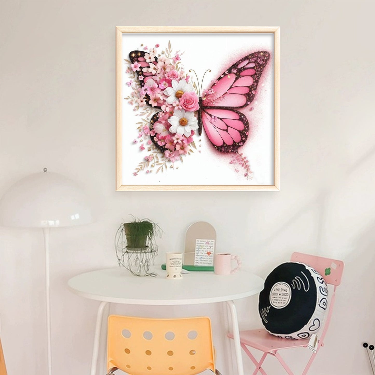 Pink Flower & Butterfly - Full 11CT Stamped Cross Stitch 45x45CM - Huacan