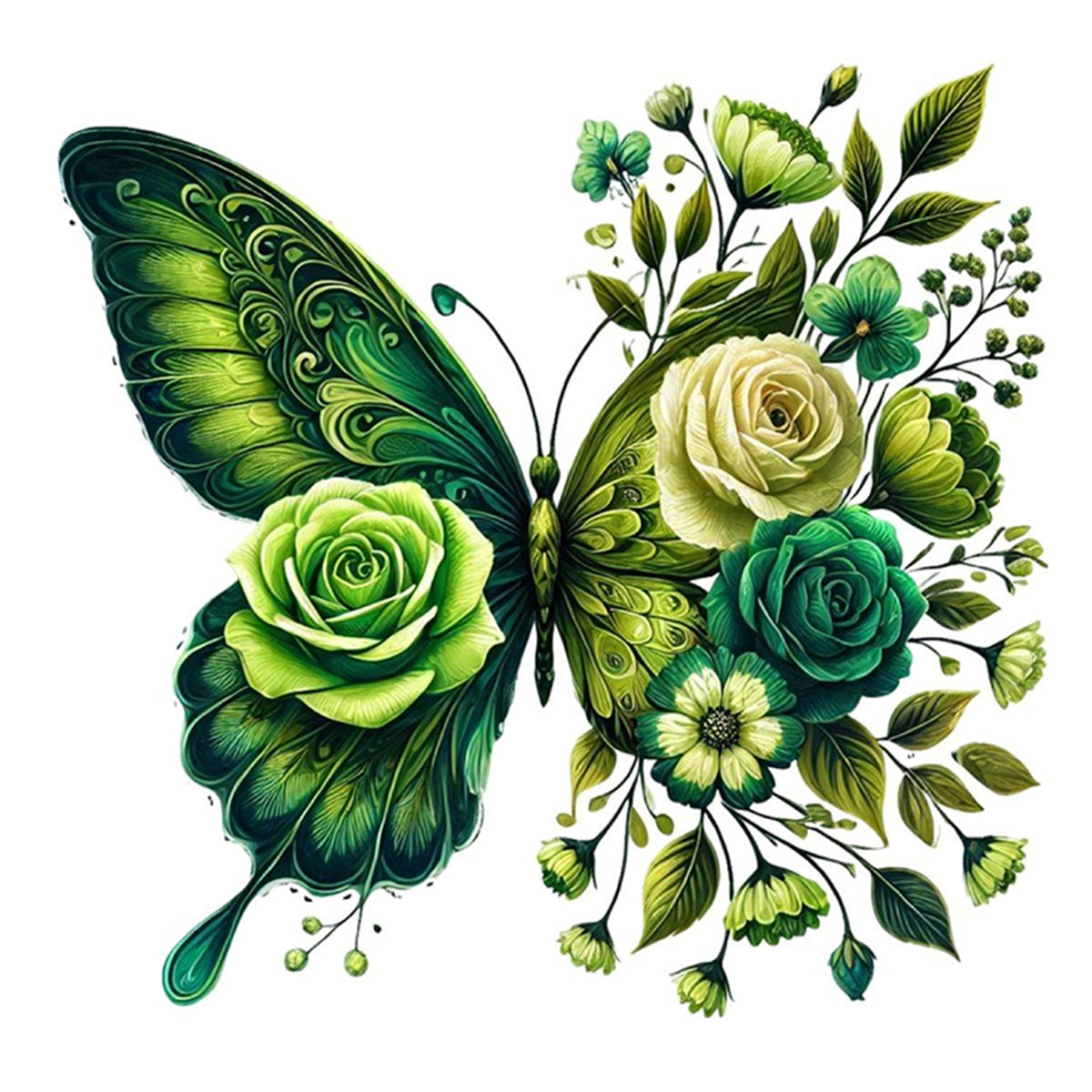 Green Flower & Butterfly - Full 11CT Stamped Cross Stitch 45x45CM - Huacan