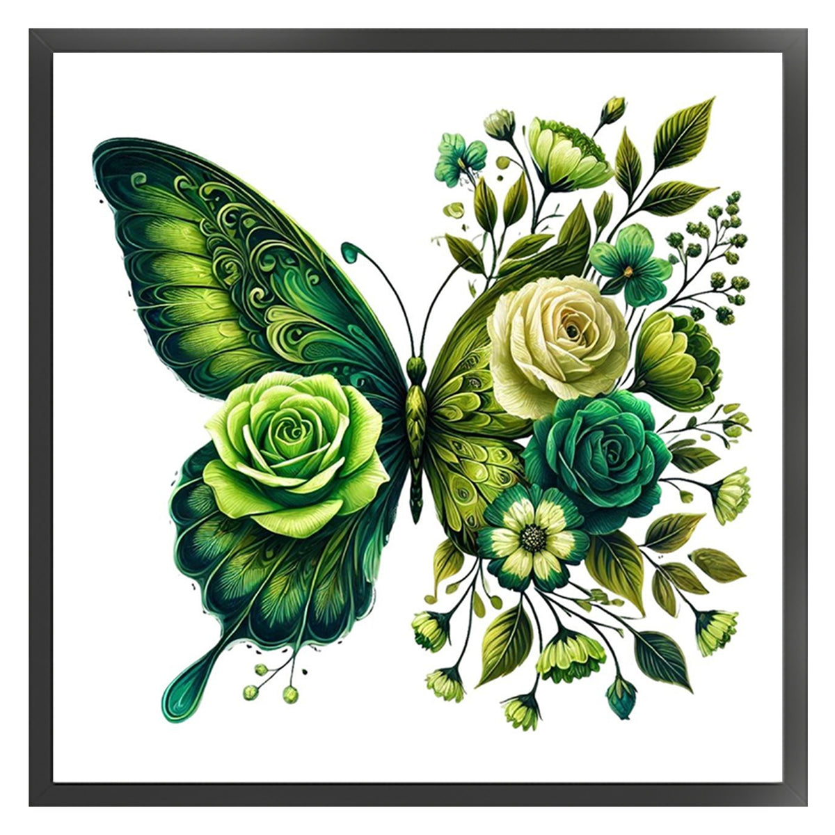 Green Flower & Butterfly - Full 11CT Stamped Cross Stitch 45x45CM - Huacan