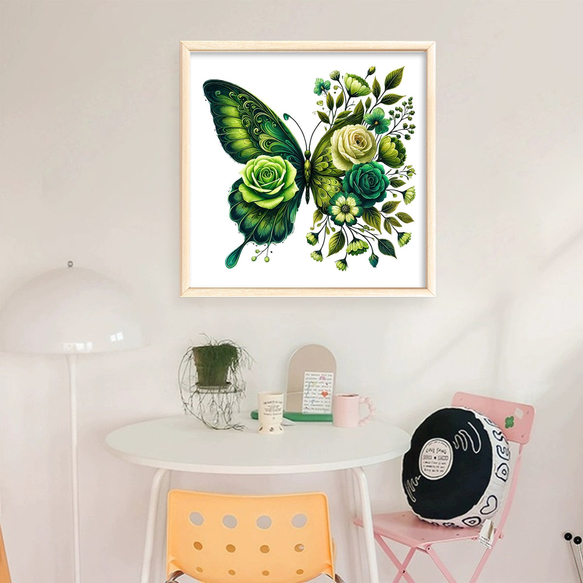 Green Flower & Butterfly - Full 11CT Stamped Cross Stitch 45x45CM - Huacan