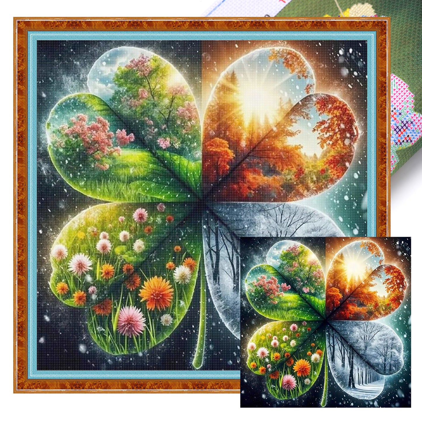 Four Seasons - Four Leaf Clover - Full 11CT Stamped Cross Stitch 45x45CM - Huacan