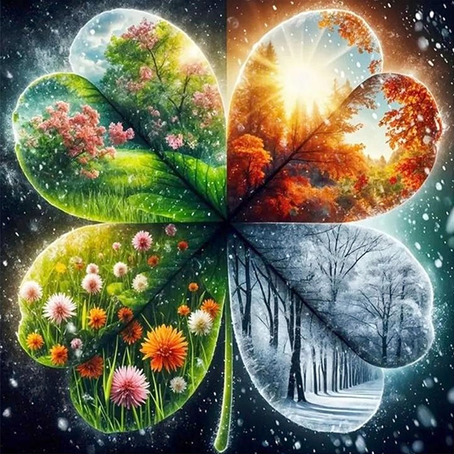Four Seasons - Four Leaf Clover - Full 11CT Stamped Cross Stitch 45x45CM - Huacan