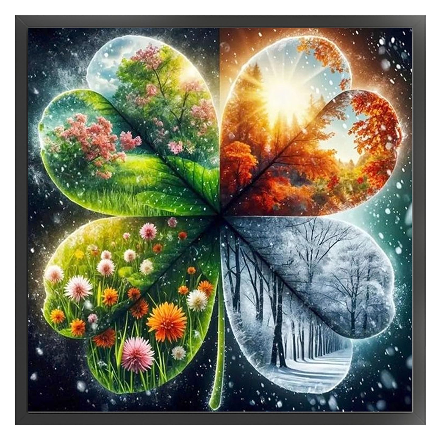 Four Seasons - Four Leaf Clover - Full 11CT Stamped Cross Stitch 45x45CM - Huacan