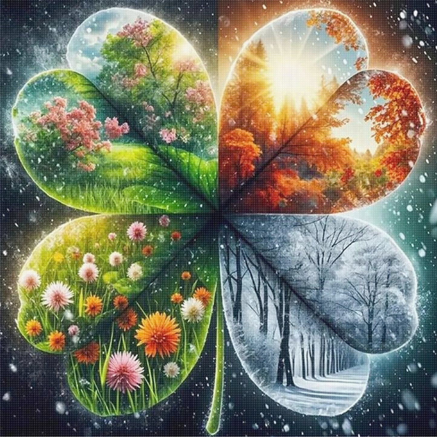 Four Seasons - Four Leaf Clover - Full 11CT Stamped Cross Stitch 45x45CM - Huacan