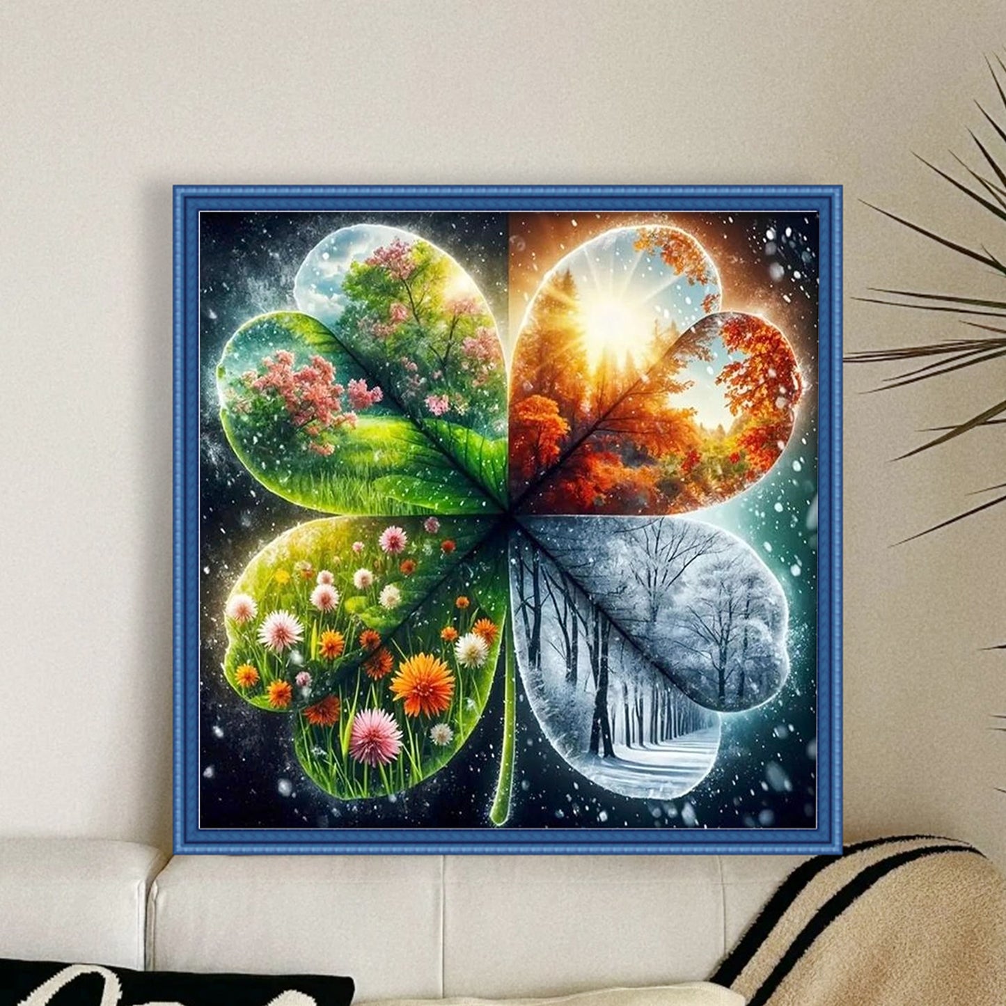 Four Seasons - Four Leaf Clover - Full 11CT Stamped Cross Stitch 45x45CM - Huacan