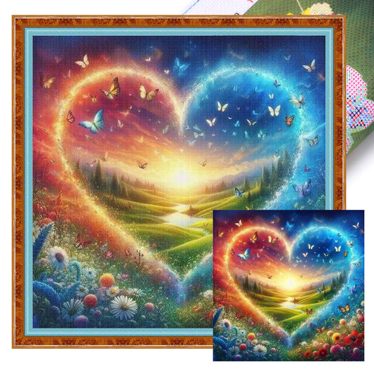 Four Seasons - Heart - Full 11CT Stamped Cross Stitch 45x45CM - Huacan