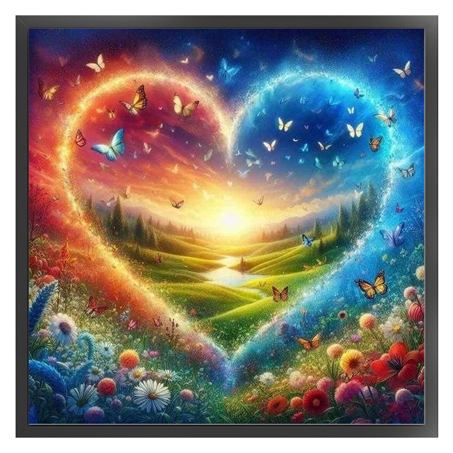 Four Seasons - Heart - Full 11CT Stamped Cross Stitch 45x45CM - Huacan