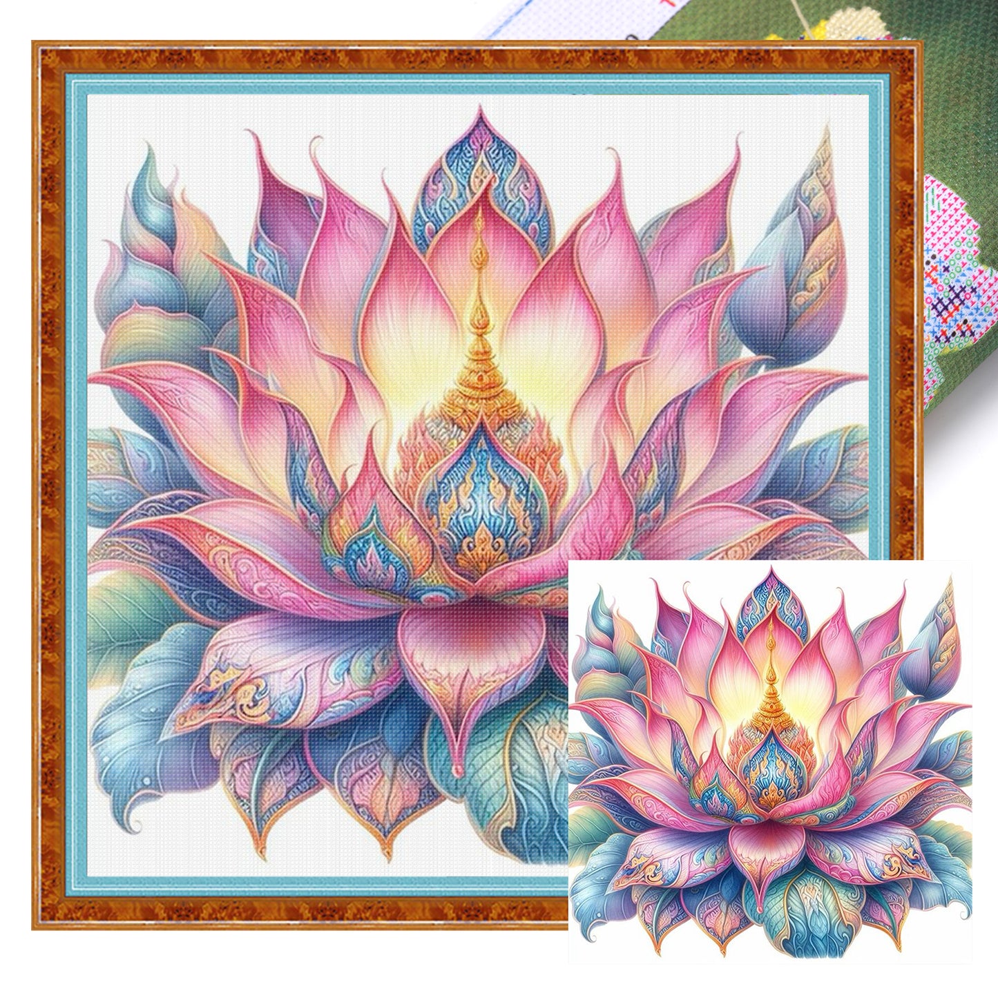 Buddhist Sacred Lotus - Full 11CT Stamped Cross Stitch 45x45CM - Huacan