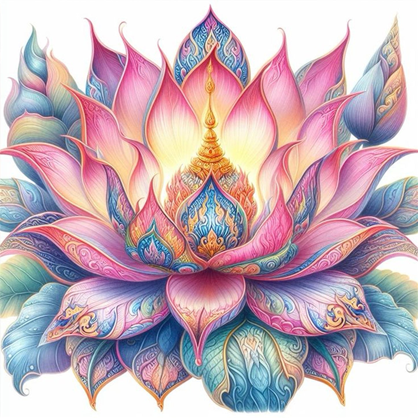 Buddhist Sacred Lotus - Full 11CT Stamped Cross Stitch 45x45CM - Huacan