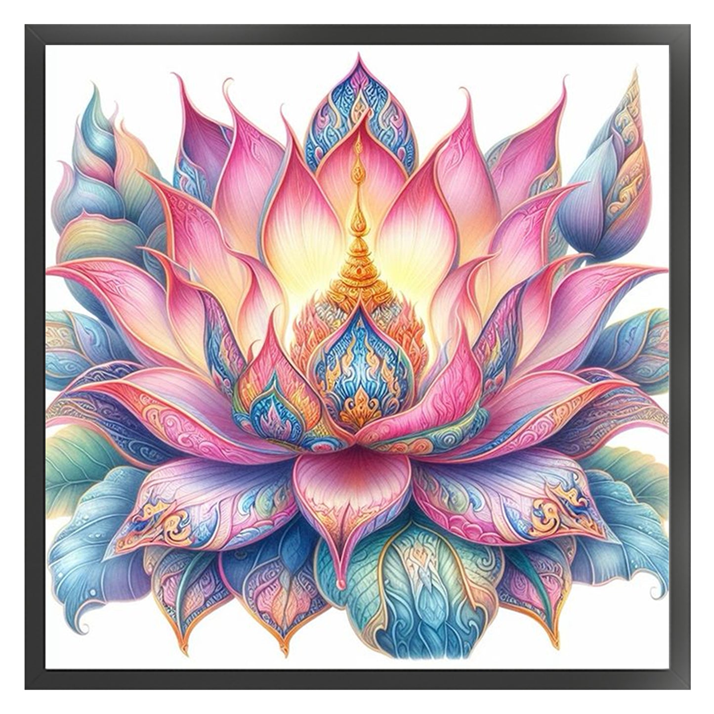 Buddhist Sacred Lotus - Full 11CT Stamped Cross Stitch 45x45CM - Huacan