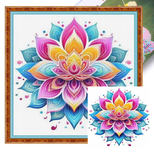 Mandala Lotus - Full 11CT Stamped Cross Stitch 45x45CM - Huacan