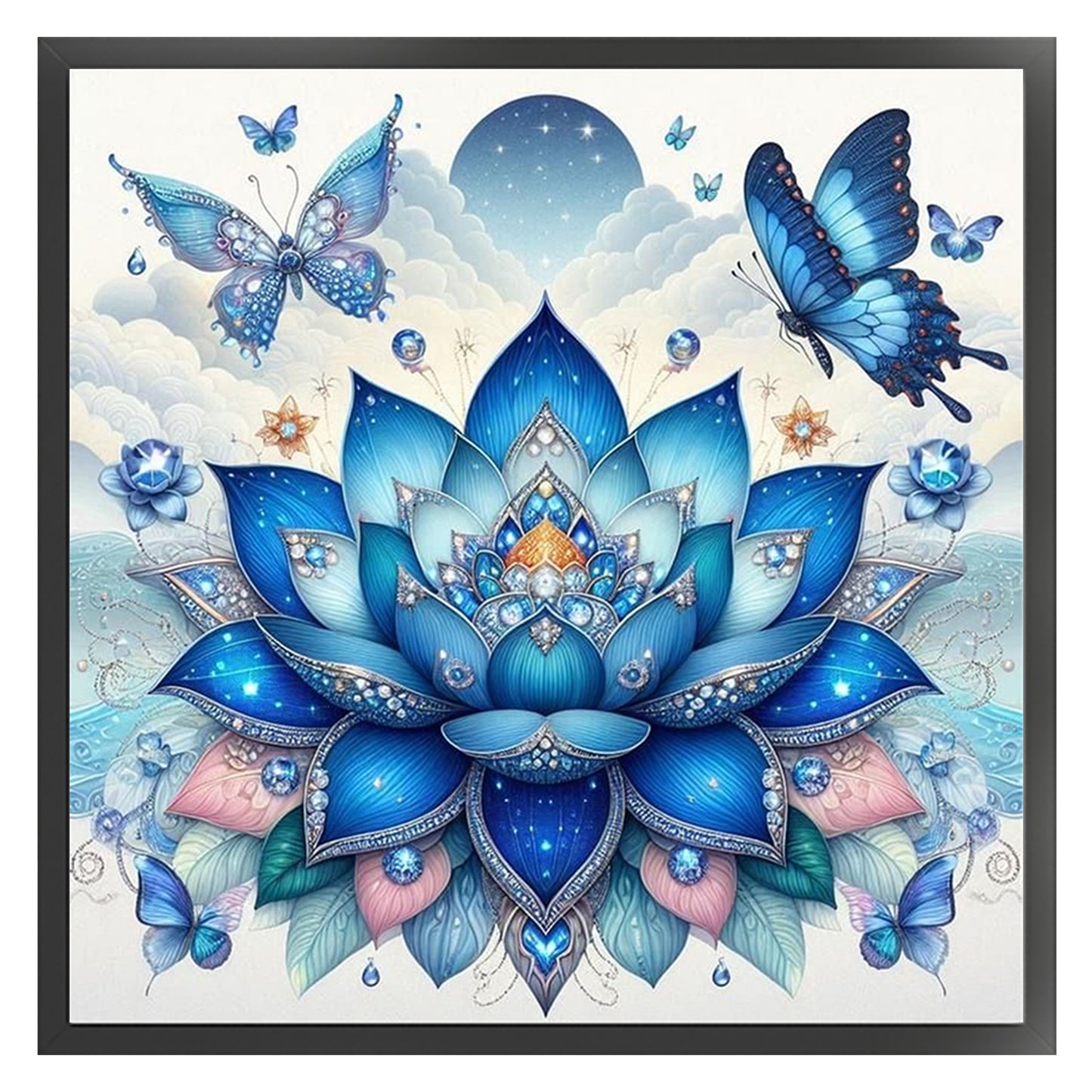 Lotus And Butterfly - Full 11CT Stamped Cross Stitch 45x45CM - Huacan