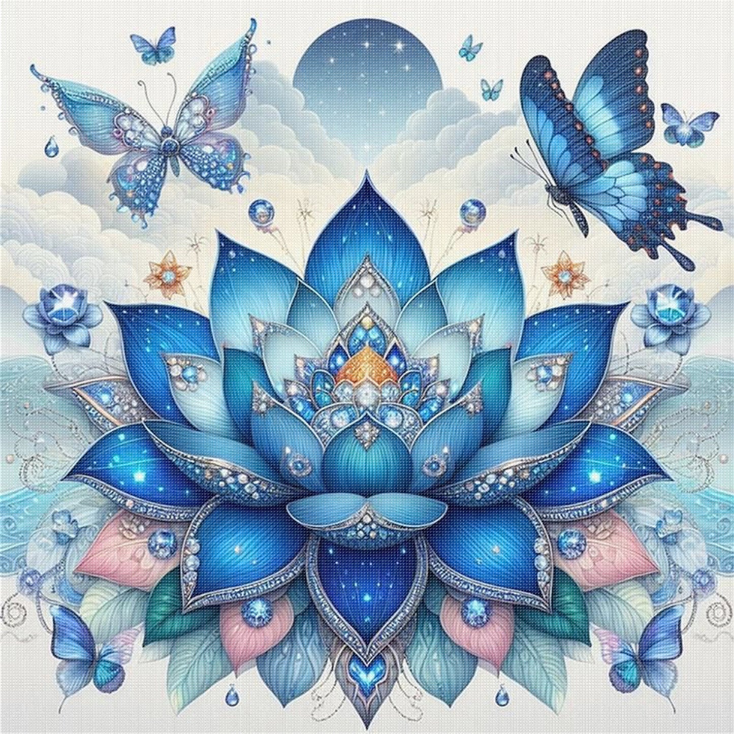 Lotus And Butterfly - Full 11CT Stamped Cross Stitch 45x45CM - Huacan