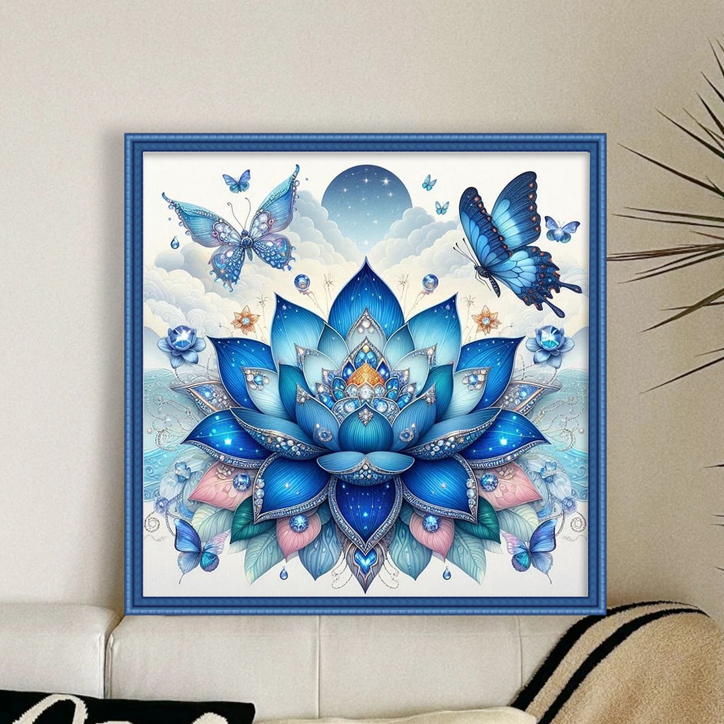 Lotus And Butterfly - Full 11CT Stamped Cross Stitch 45x45CM - Huacan