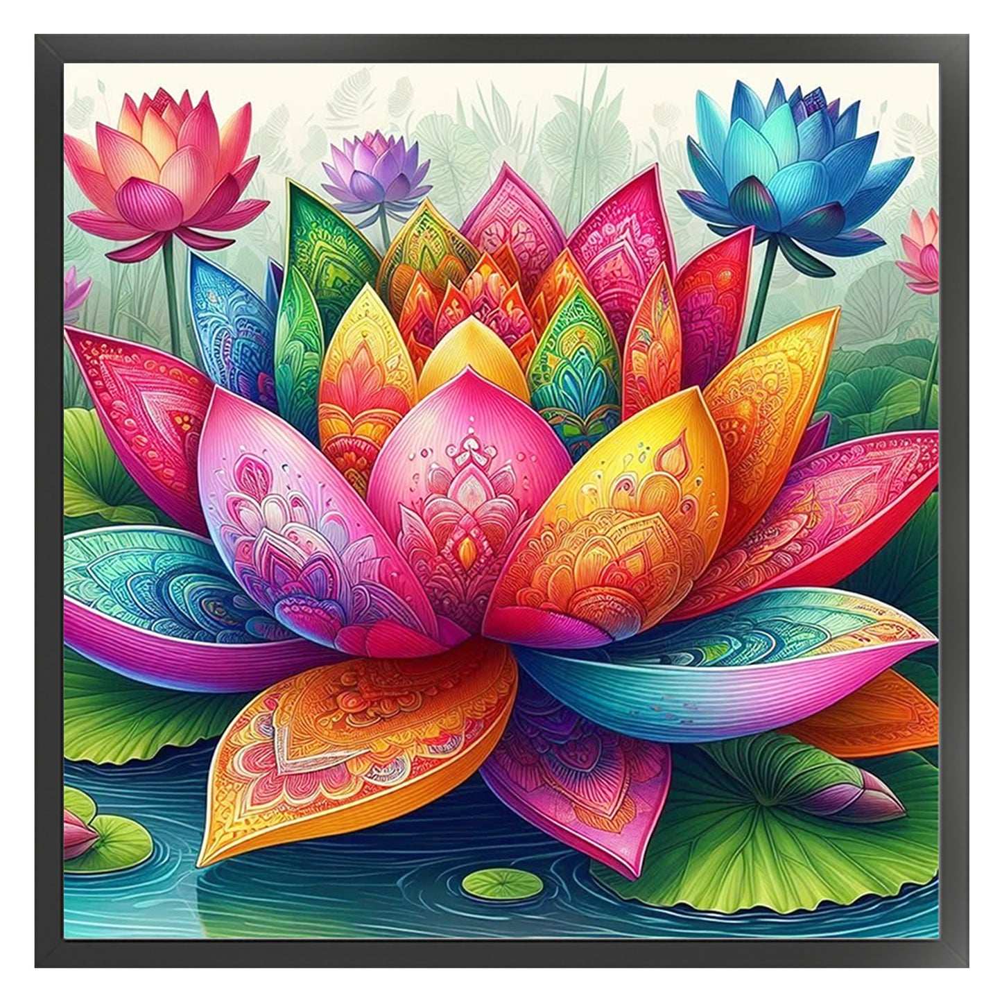 Colorful Lotus - Full 11CT Stamped Cross Stitch 45x45CM - Huacan