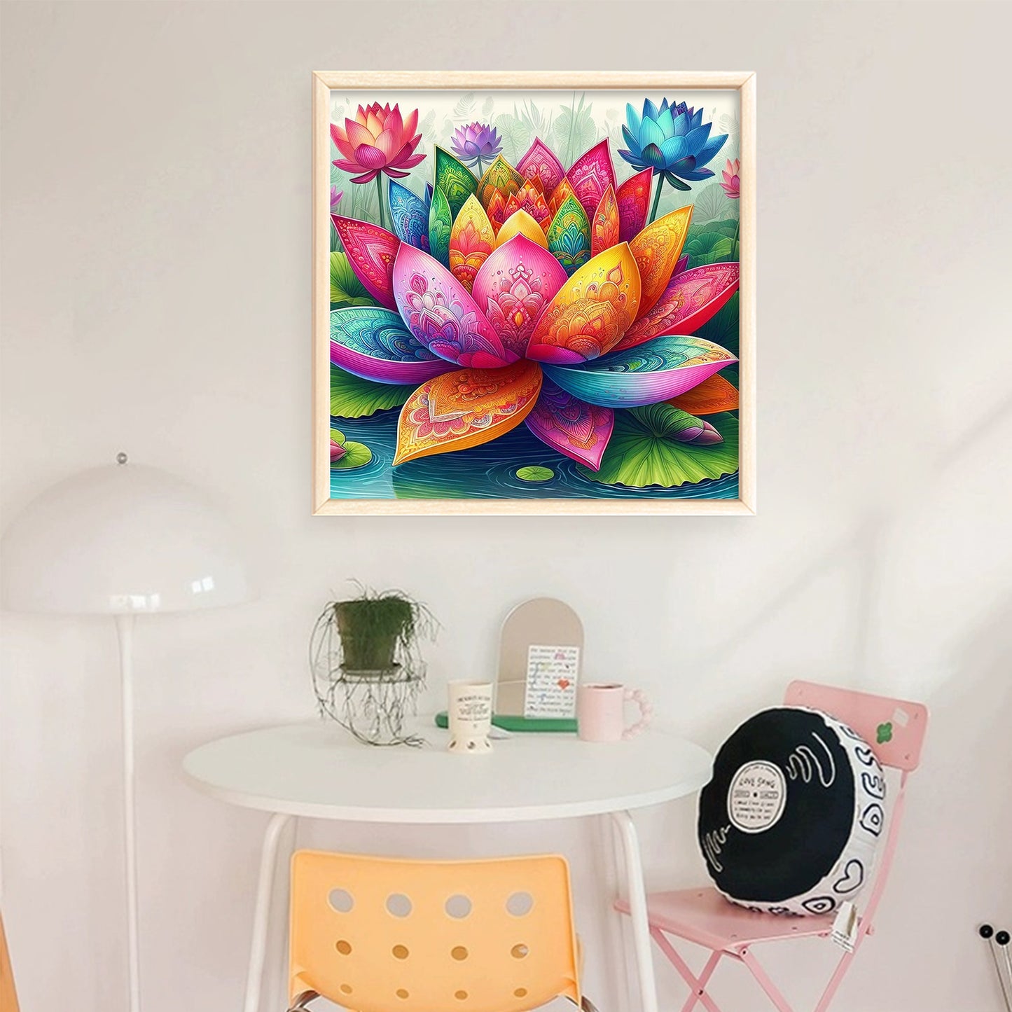 Colorful Lotus - Full 11CT Stamped Cross Stitch 45x45CM - Huacan