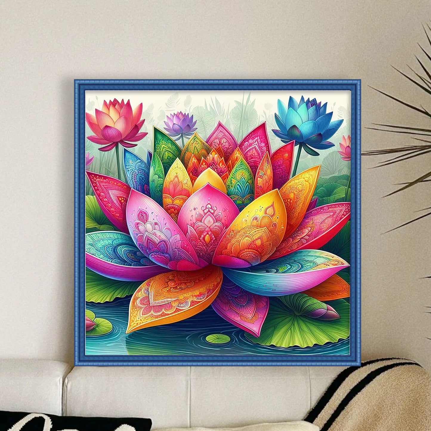 Colorful Lotus - Full 11CT Stamped Cross Stitch 45x45CM - Huacan