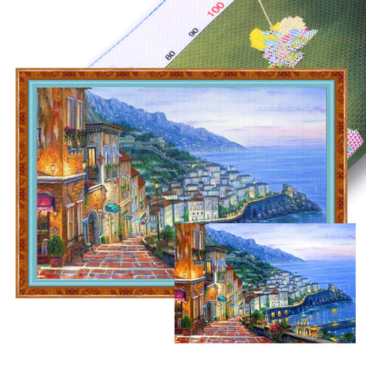 Coastal Town - Full 11CT Stamped Cross Stitch 60x40CM - Huacan