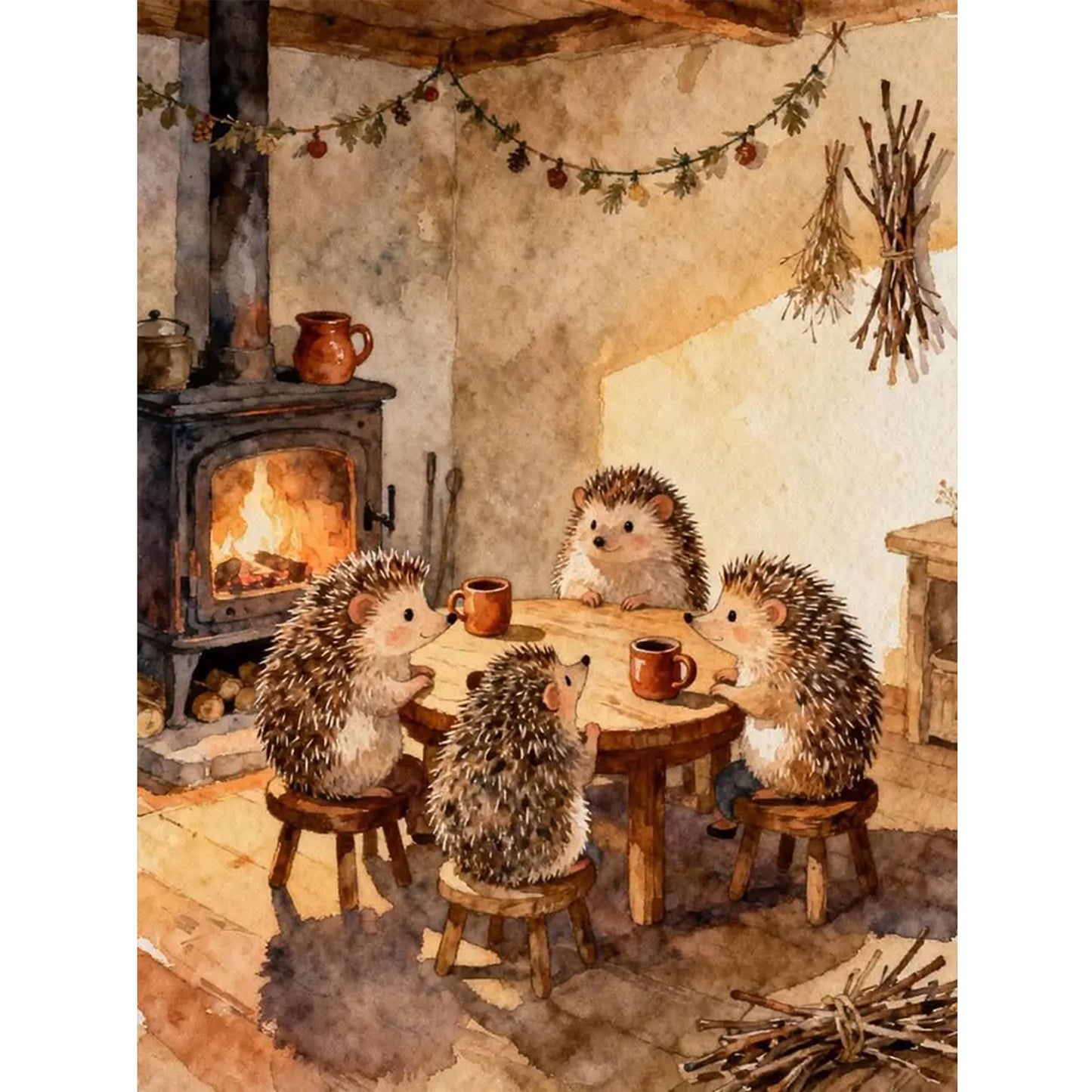 Hedgehog Family - Full 14CT Stamped Cross Stitch 45x60CM - Huacan