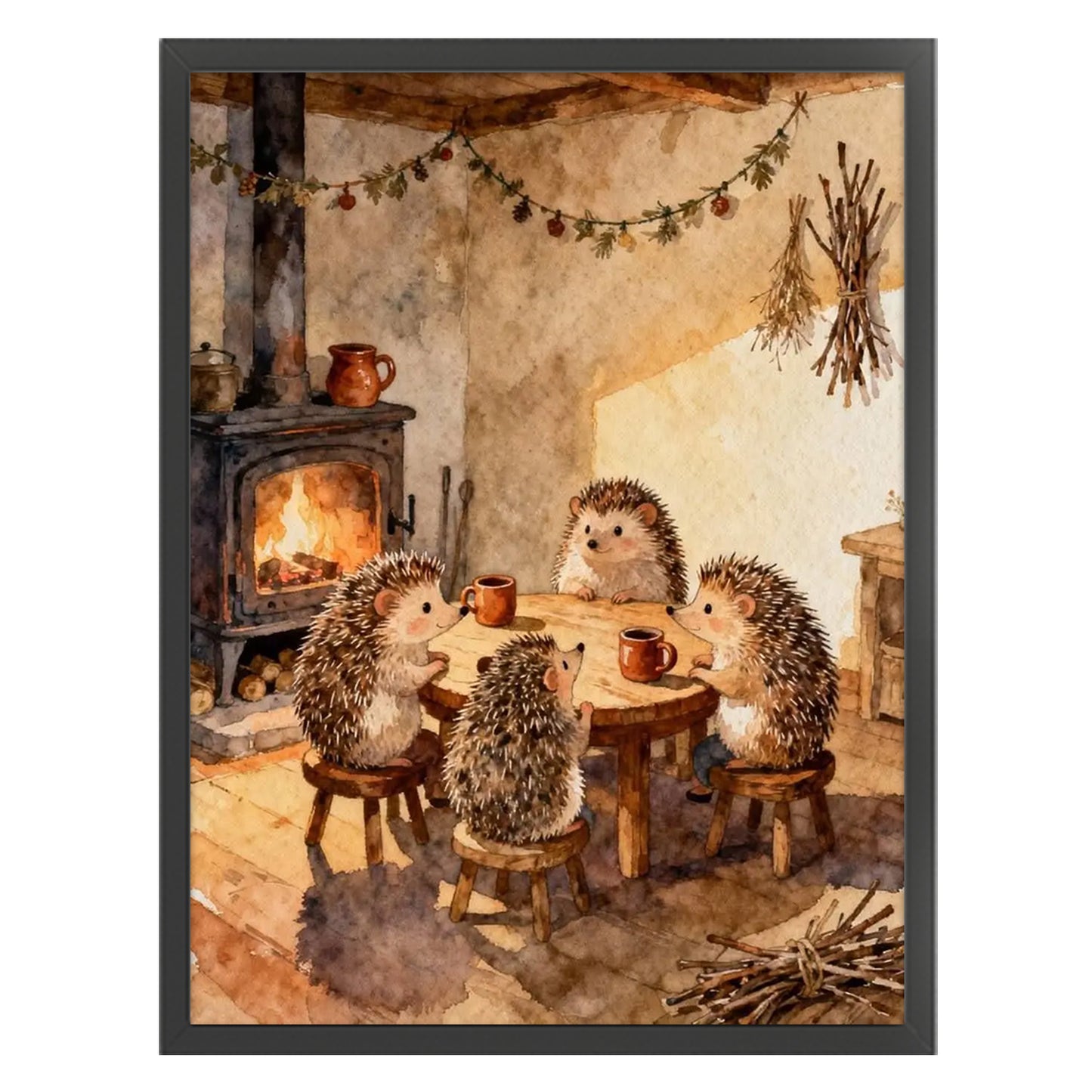 Hedgehog Family - Full 14CT Stamped Cross Stitch 45x60CM - Huacan