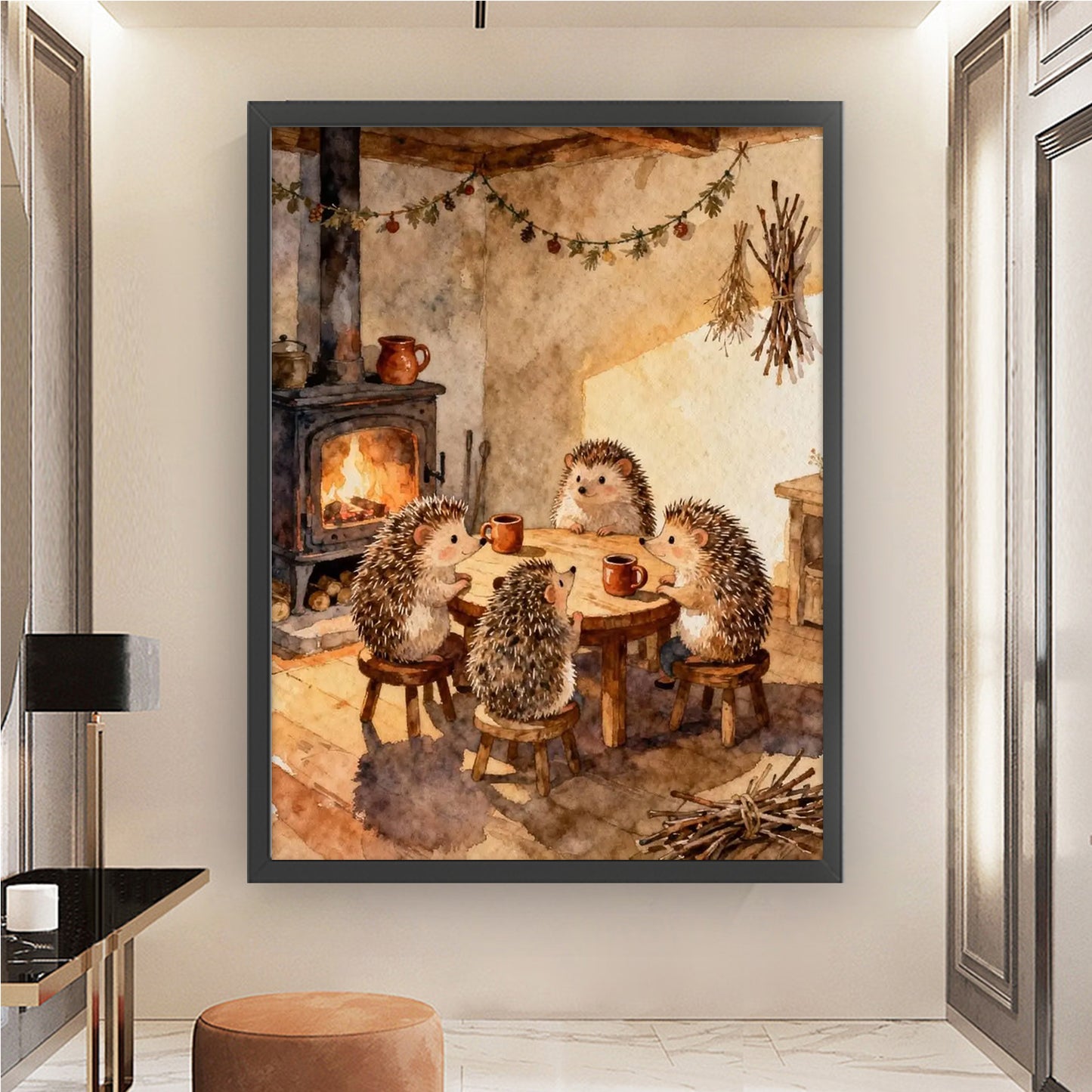 Hedgehog Family - Full 14CT Stamped Cross Stitch 45x60CM - Huacan