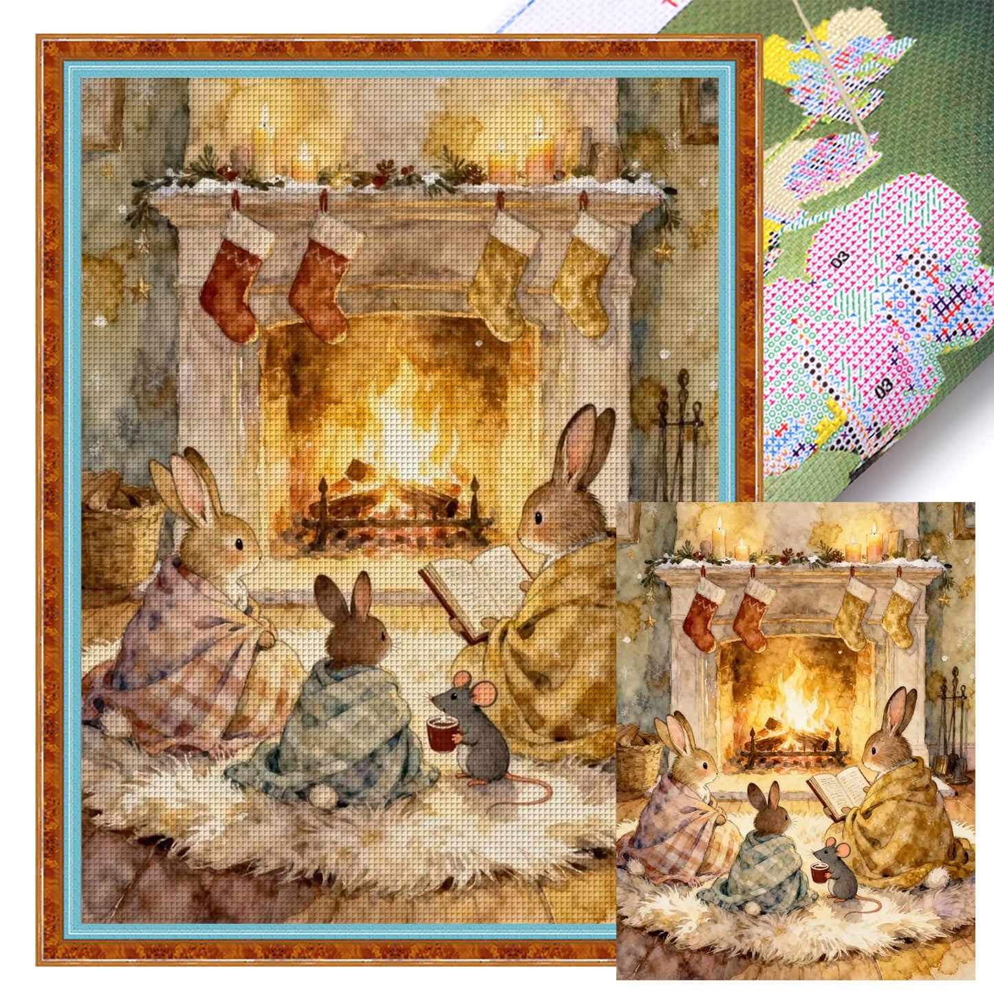 Rabbit Family - Full 14CT Stamped Cross Stitch 45x60CM - Huacan