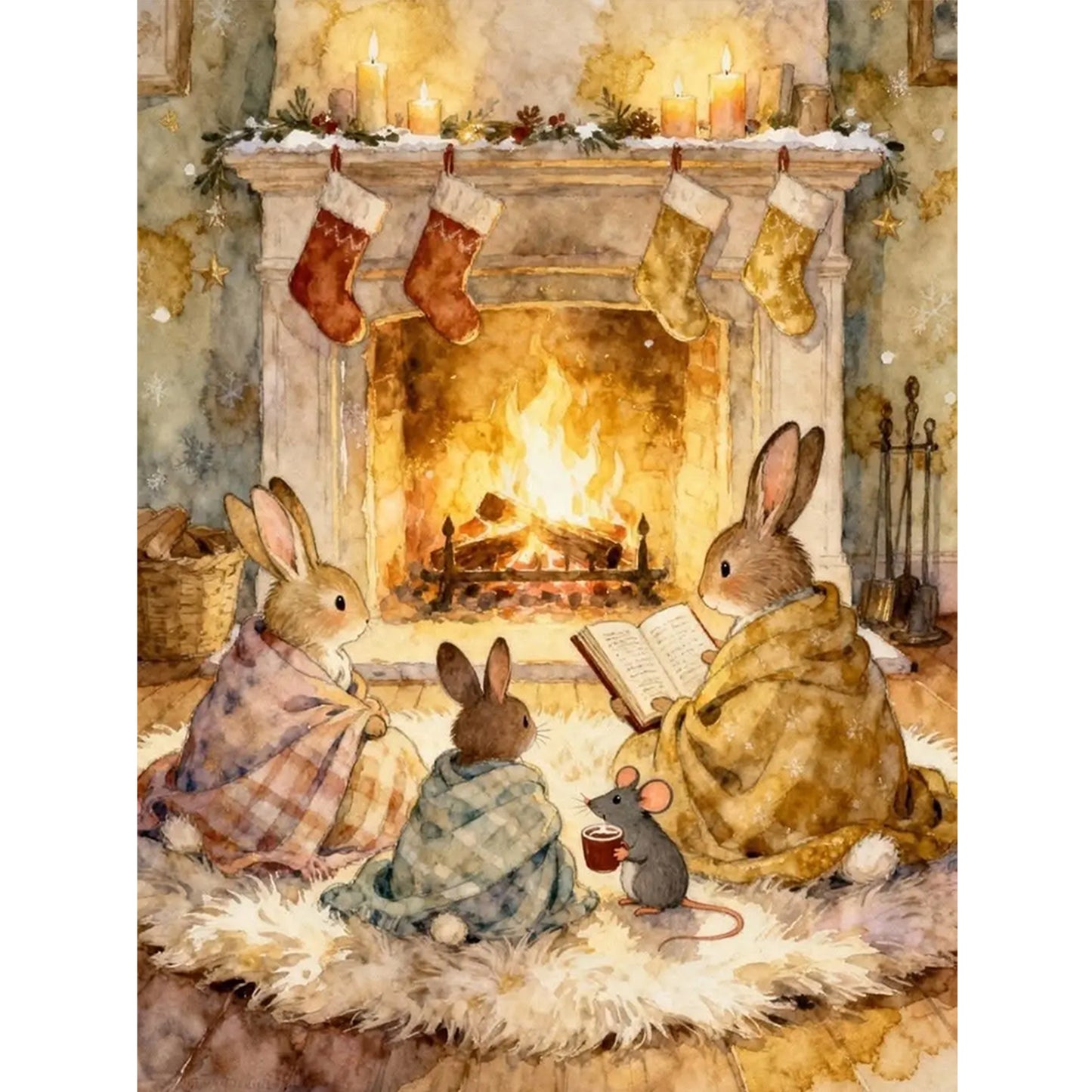 Rabbit Family - Full 14CT Stamped Cross Stitch 45x60CM - Huacan