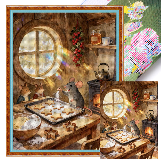 Mouse Family - Full 14CT Stamped Cross Stitch 45x60CM - Huacan