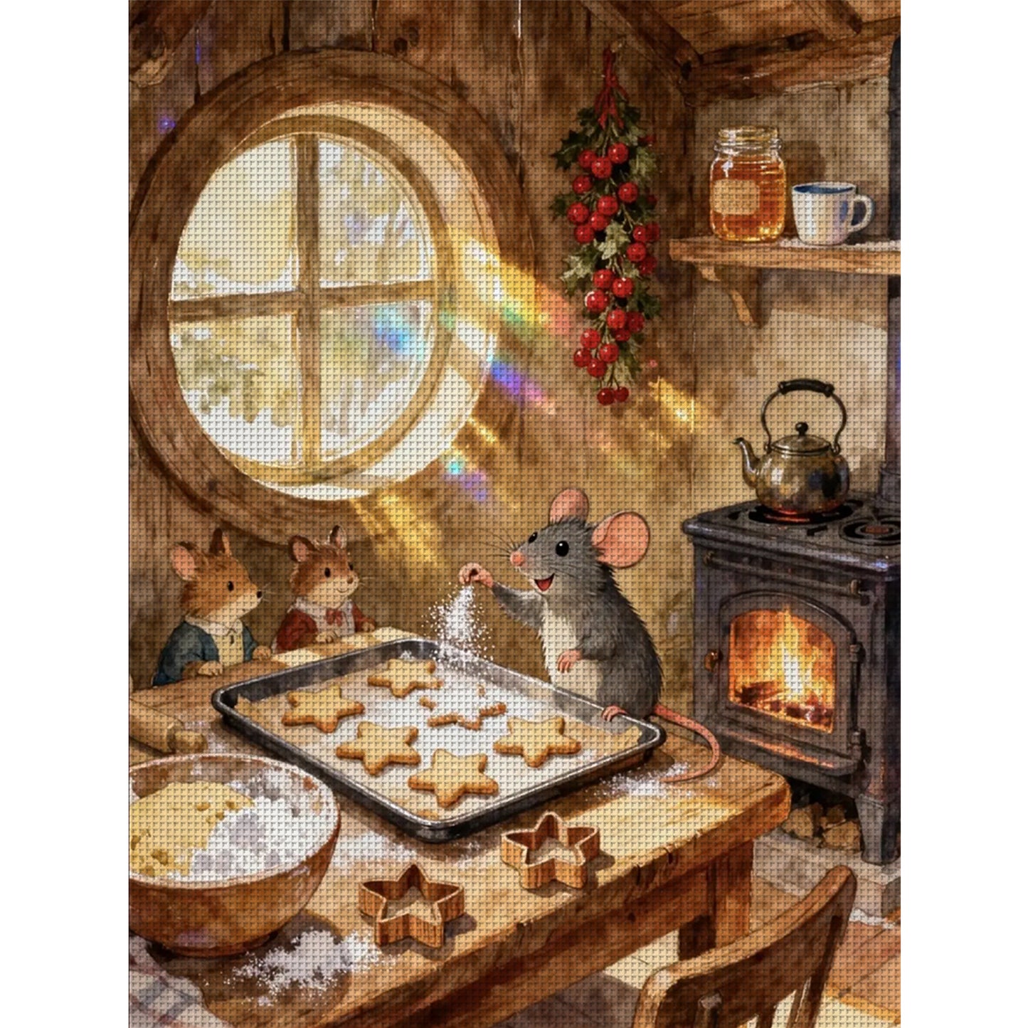 Mouse Family - Full 14CT Stamped Cross Stitch 45x60CM - Huacan