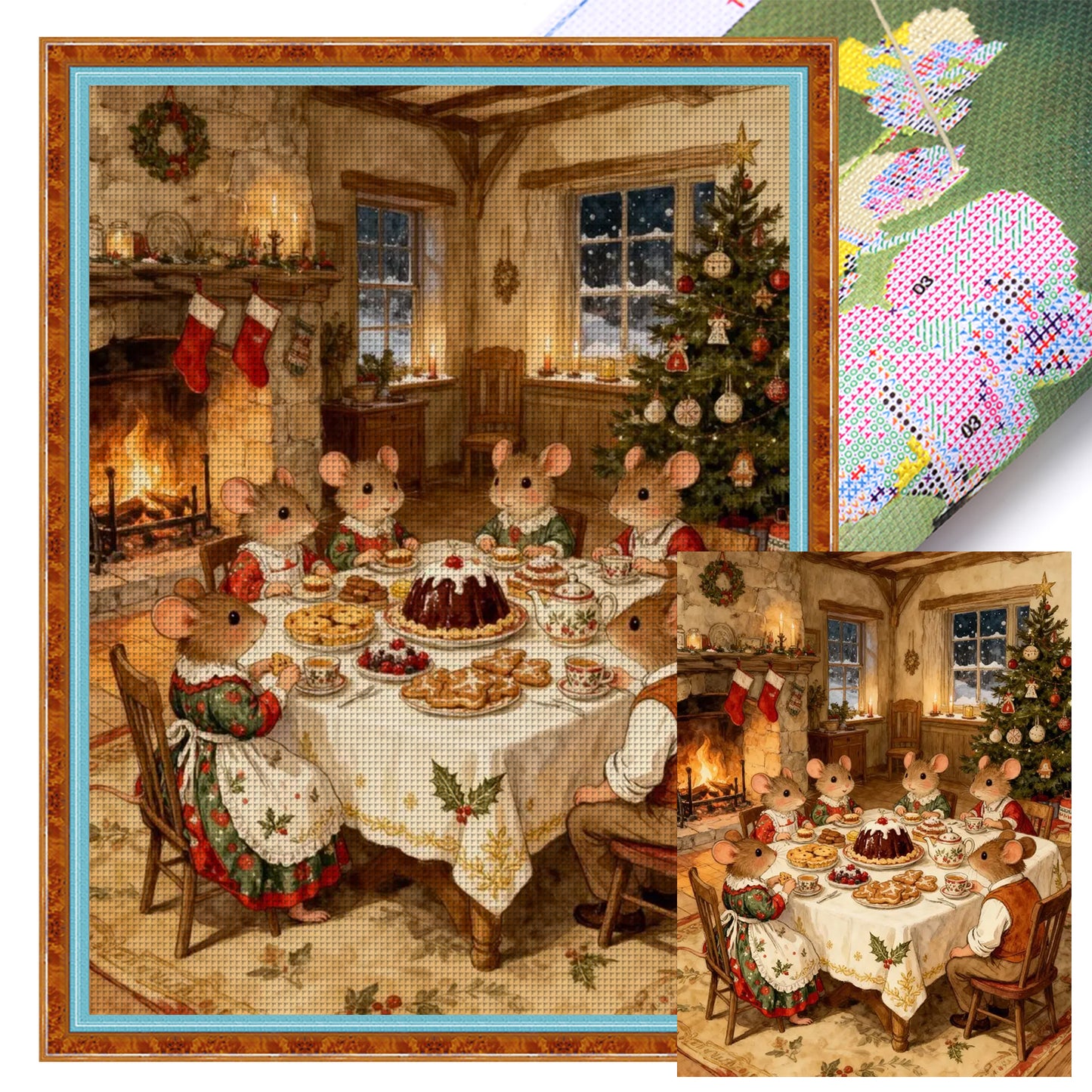 Mouse Family - Full 14CT Stamped Cross Stitch 45x60CM - Huacan