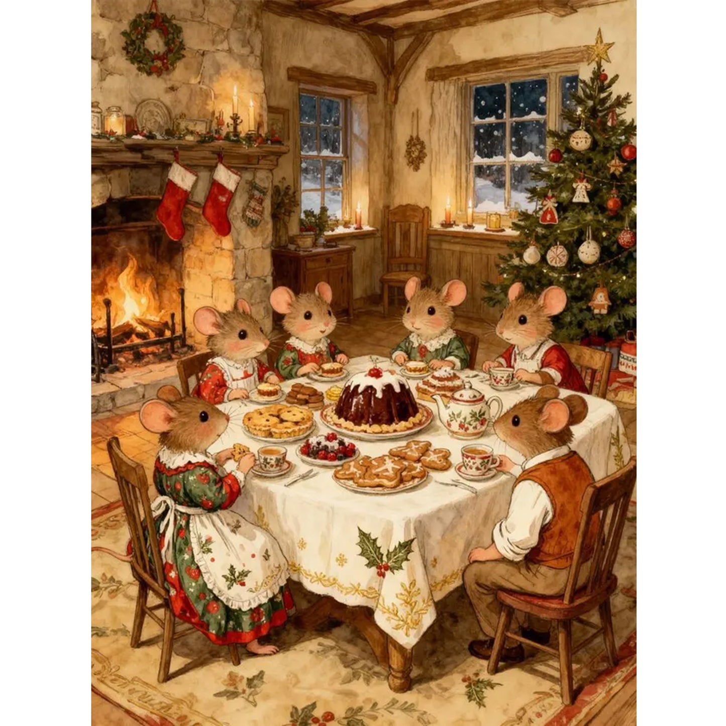 Mouse Family - Full 14CT Stamped Cross Stitch 45x60CM - Huacan