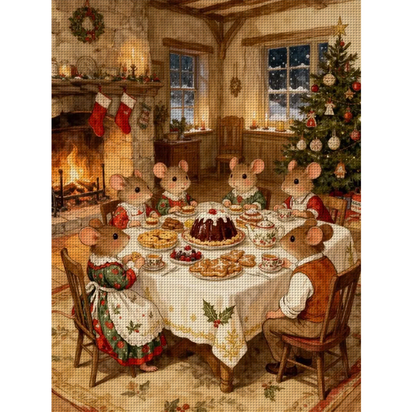 Mouse Family - Full 14CT Stamped Cross Stitch 45x60CM - Huacan