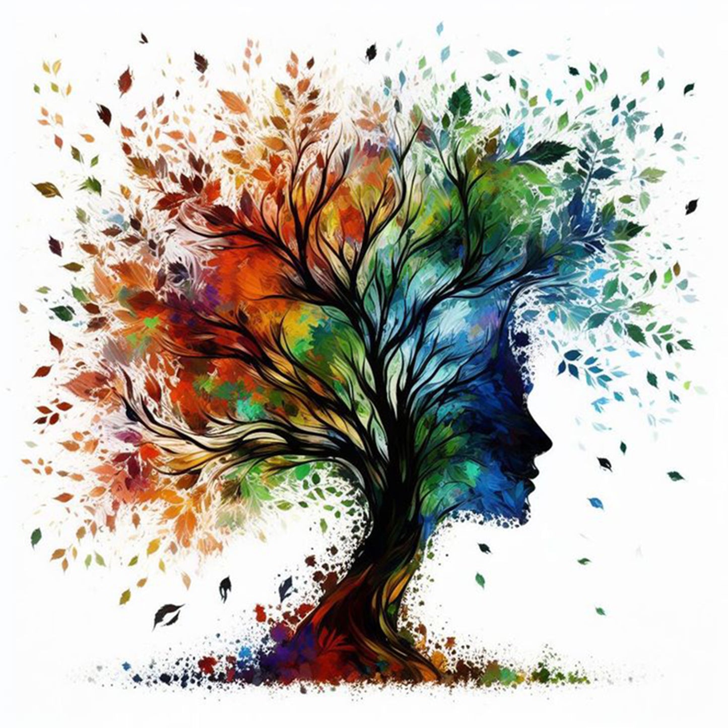 Girl With Tree Silhouette - Full 14CT Stamped Cross Stitch 45x45CM - Huacan
