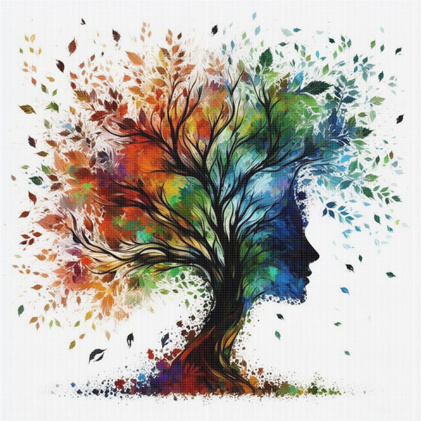 Girl With Tree Silhouette - Full 14CT Stamped Cross Stitch 45x45CM - Huacan