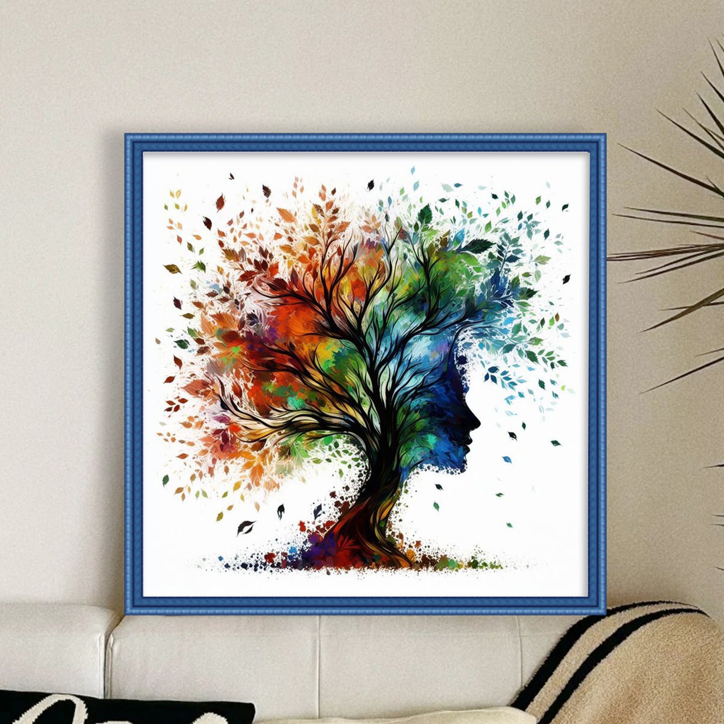 Girl With Tree Silhouette - Full 14CT Stamped Cross Stitch 45x45CM - Huacan