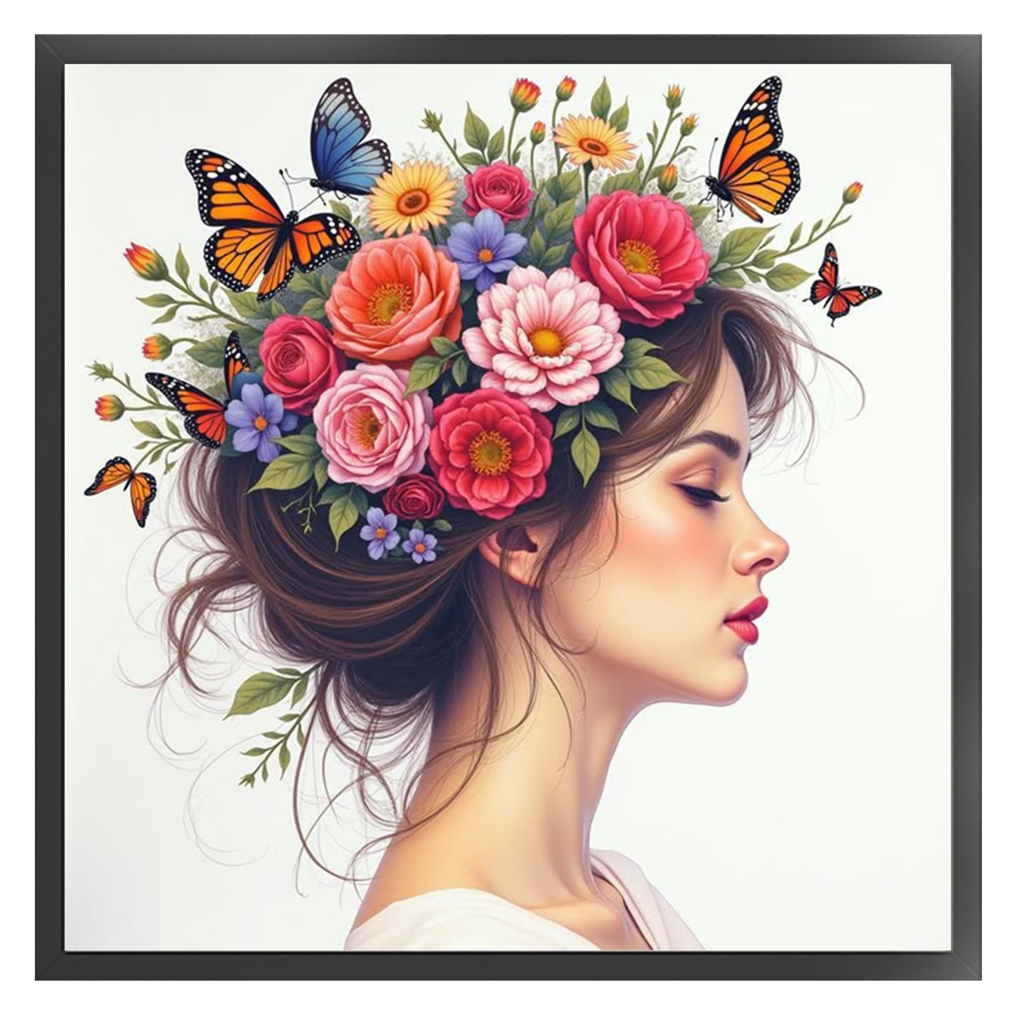 Girl And Flowers - Full 14CT Stamped Cross Stitch 45x45CM - Huacan