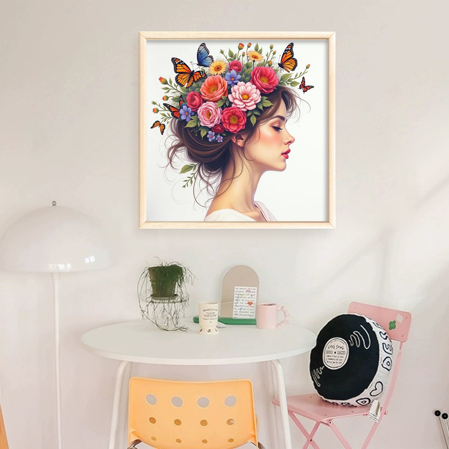 Girl And Flowers - Full 14CT Stamped Cross Stitch 45x45CM - Huacan