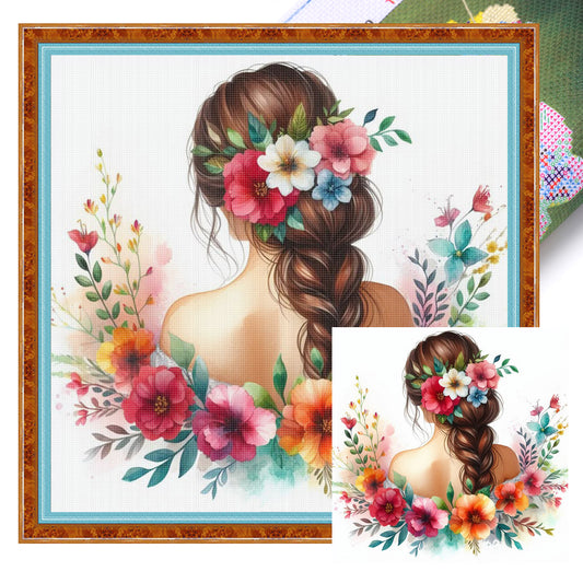 Girl Background - Full 14CT Stamped Cross Stitch 45x45CM - Huacan